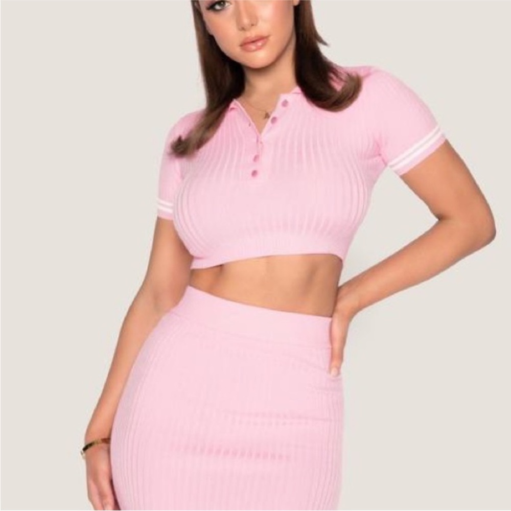 Meshki Cece Pink Ribbed Set Size XS - Picture 3 of 8